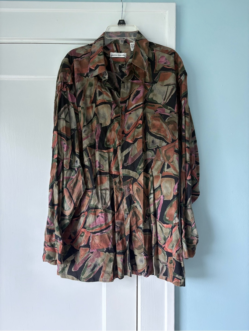 VTG 90s Pierre Cardin Abstract Geometric Block Print Rayon Cotton Button Shirt